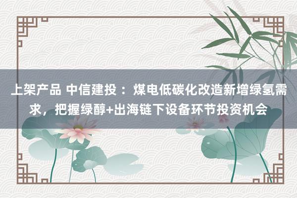 上架产品 中信建投 ：煤电低碳化改造新增绿氢需求，把握绿醇+出海链下设备环节投资机会